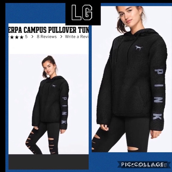 VS PINK SHERPA CAMPUS PULLOVER TUNIC  PURE BLACK L - Picture 1 of 7